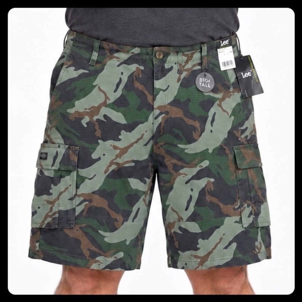 Lee Cargo Shorts Men 54 Green Camo Extreme Motion Cotton Stretch Big Tall Hiking